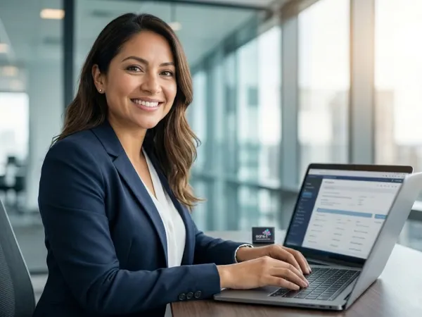 Profesional de Recursos Humanos en oficina moderna utilizando los servicios de validación de GAHT