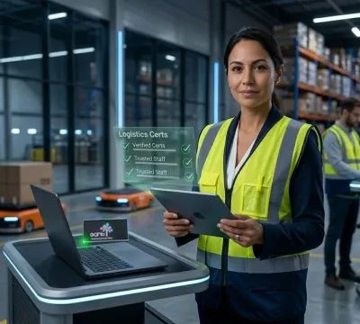 Centro de distribución con operador supervisando el flujo de transporte de forma responsable